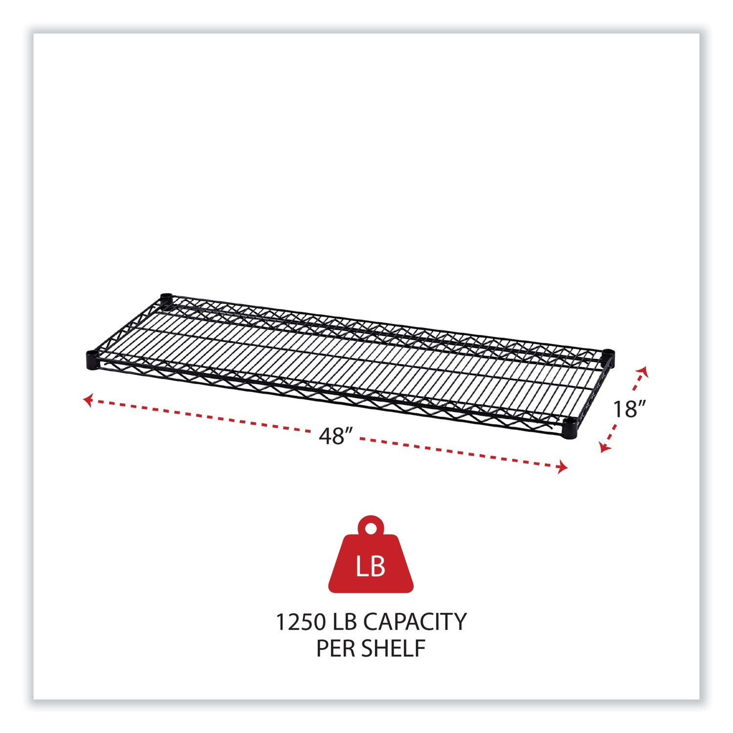 Alera Industrial Wire Shelving Extra Wire Shelves, 48w x 18d, Black, 2 Shelves/Carton