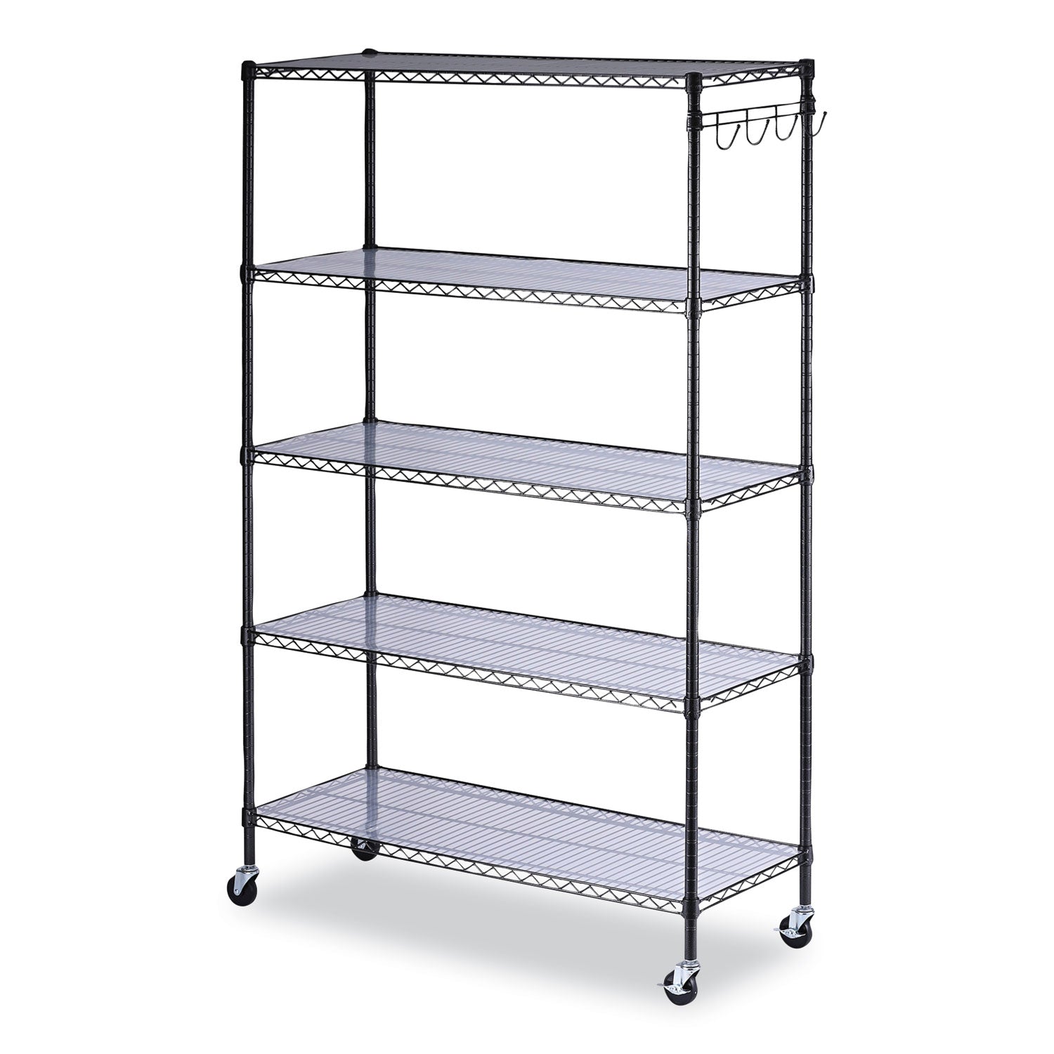 Alera 5-Shelf Wire Shelving Kit with Casters and Shelf Liners, 48w x 18d x 72h, Black Anthracite