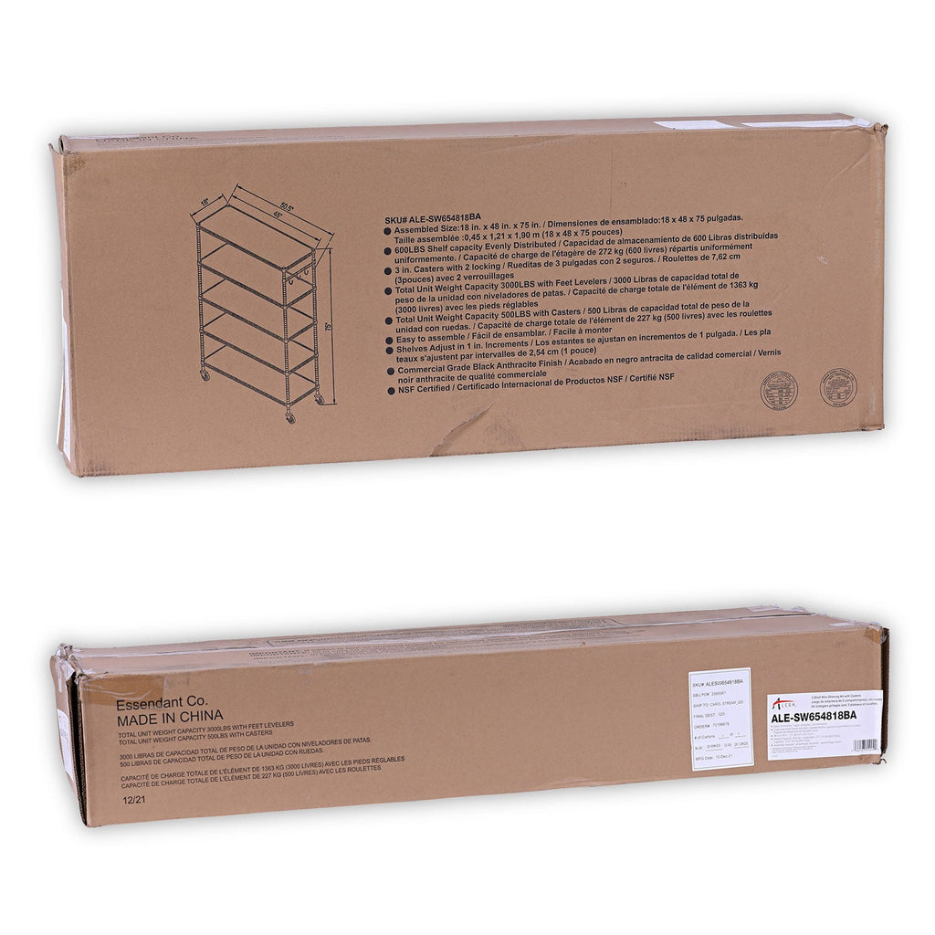 Alera 5-Shelf Wire Shelving Kit with Casters and Shelf Liners, 48w x 18d x 72h, Black Anthracite