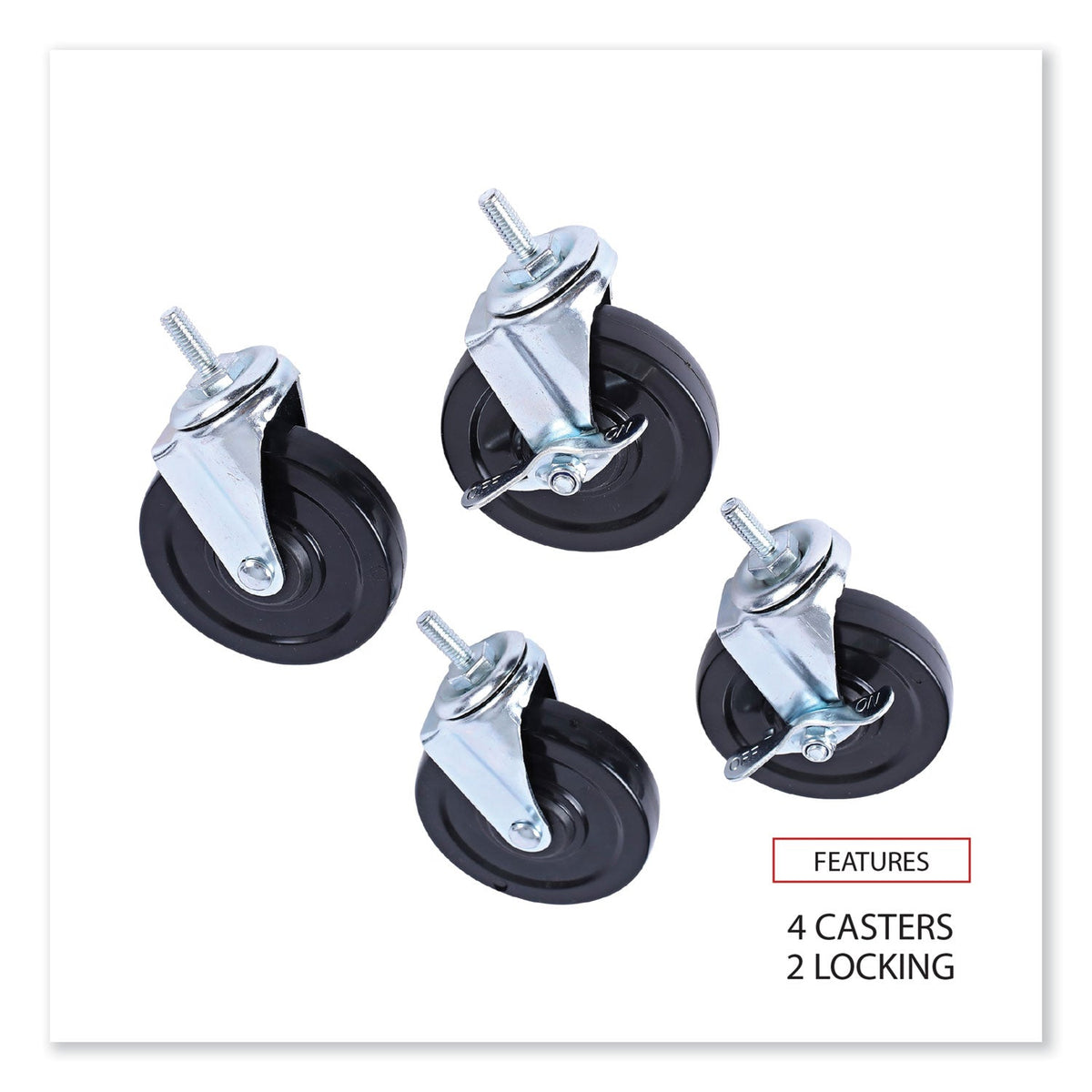 Alera Optional Casters for Wire Shelving, Grip Ring Type K Stem, 4" Wheel, Gray/Black, 4/Set (2 Locking)