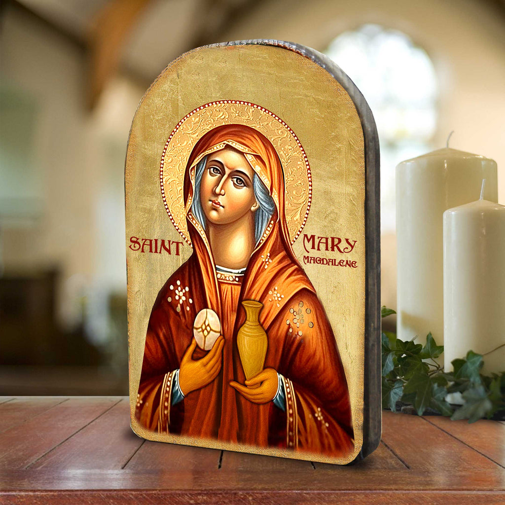 Maria Magdalena Icon - Handcrafted Wooden Gold Plated Religious Wall Art Decor - Inspirational Icon Decor - 86014-2