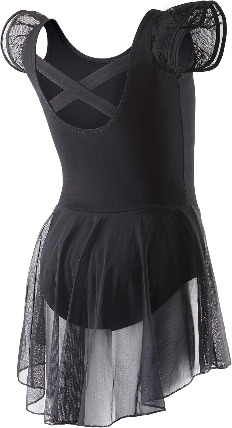 DIPUG Ballet Leotards for Girls Ballet Leotard with Skirt Toddler Dance Leotards Flutter Sleeve and Criss-Cross Back