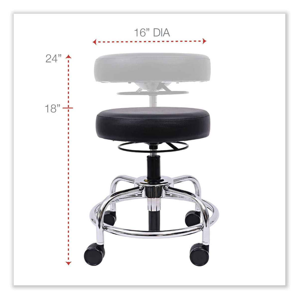 Alera HL Series Height-Adjustable Utility Stool, Backless, Supports Up to 300 lb, 24" Seat Height, Black Seat, Chrome Base