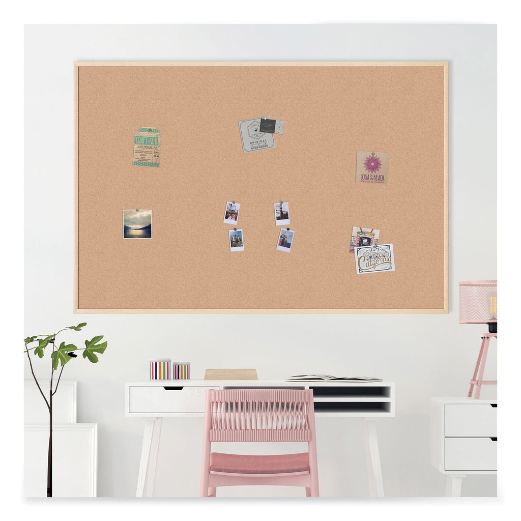 U Brands Cork Bulletin Board, 35 x 23, Natural Surface, Birch Frame