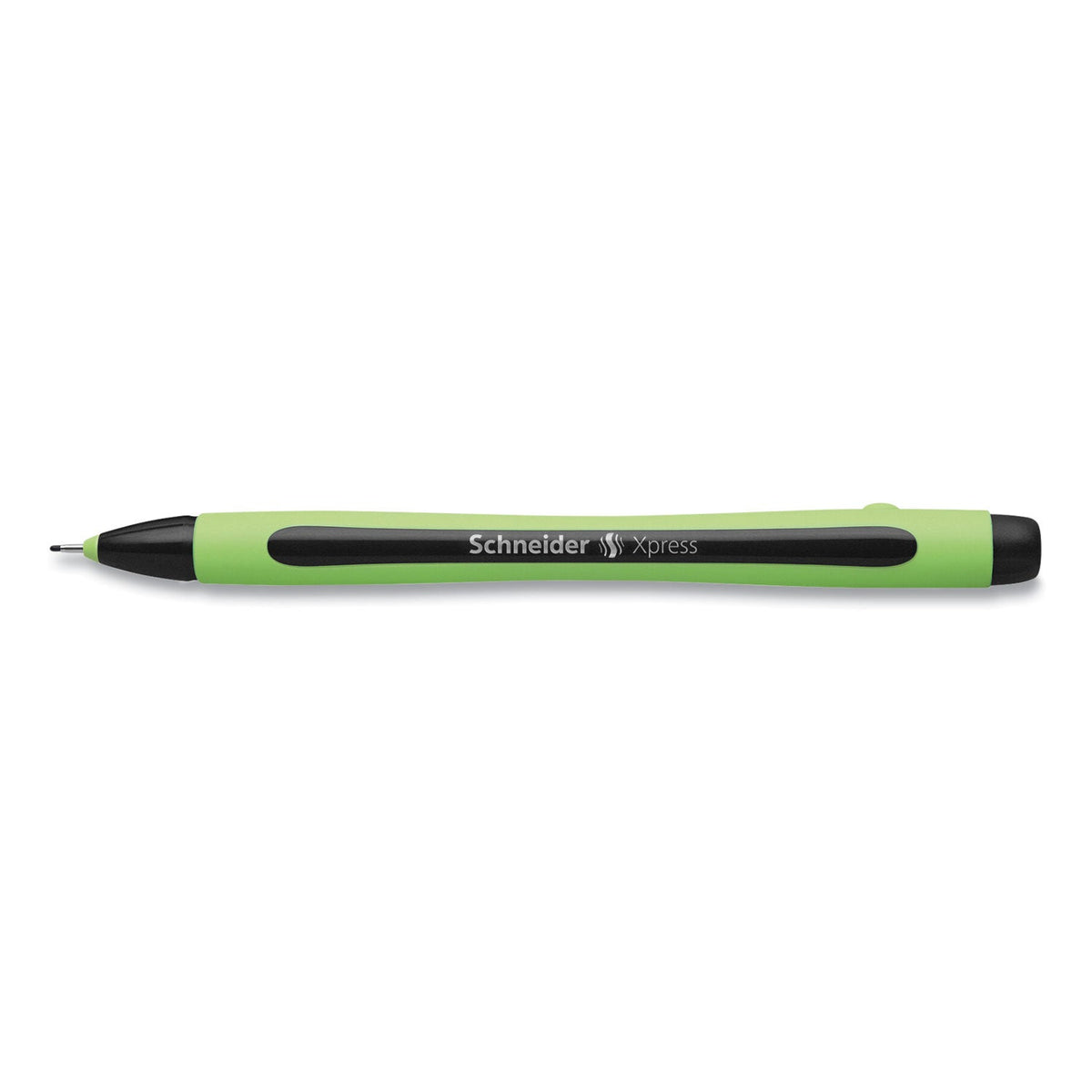 Schneider Xpress Fineliner Porous Point Pen, Stick, Medium 0.8 mm, Black Ink, Black/Green Barrel, 10/Box