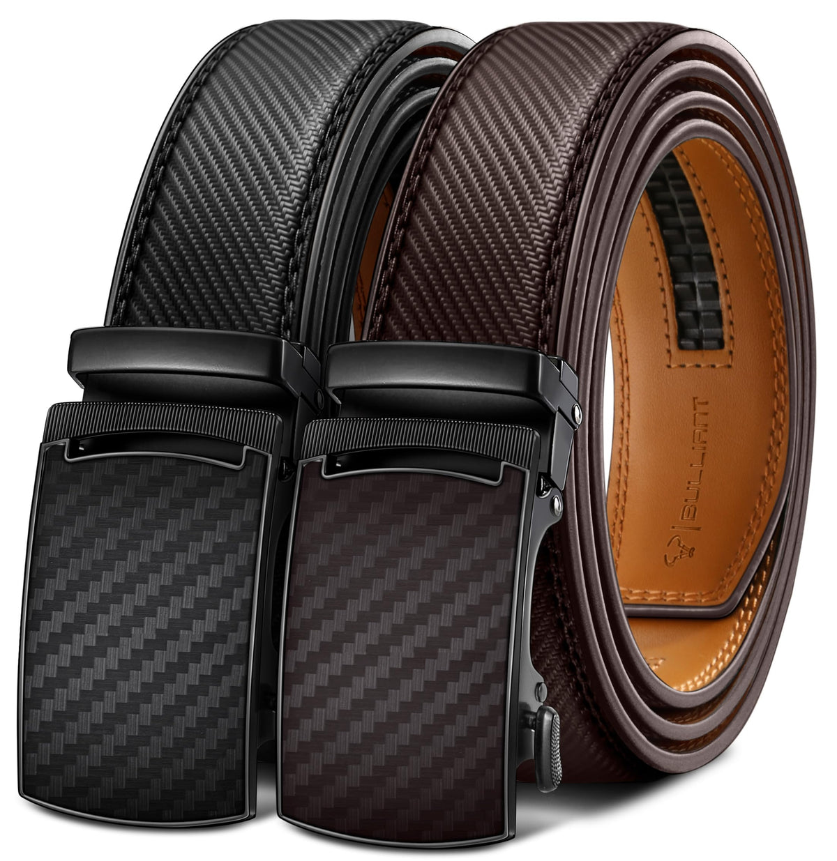 BULLIANT Men's Ratchet Leather Belt Trimmable 2Pack 1 3/8"-Gift Boxed