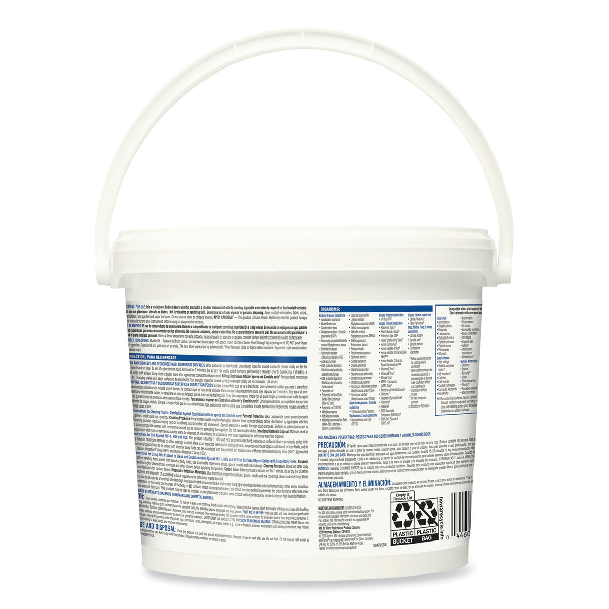 Clorox Bleach Germicidal Wipes, 12 x 12, Unscented, 110/Bucket
