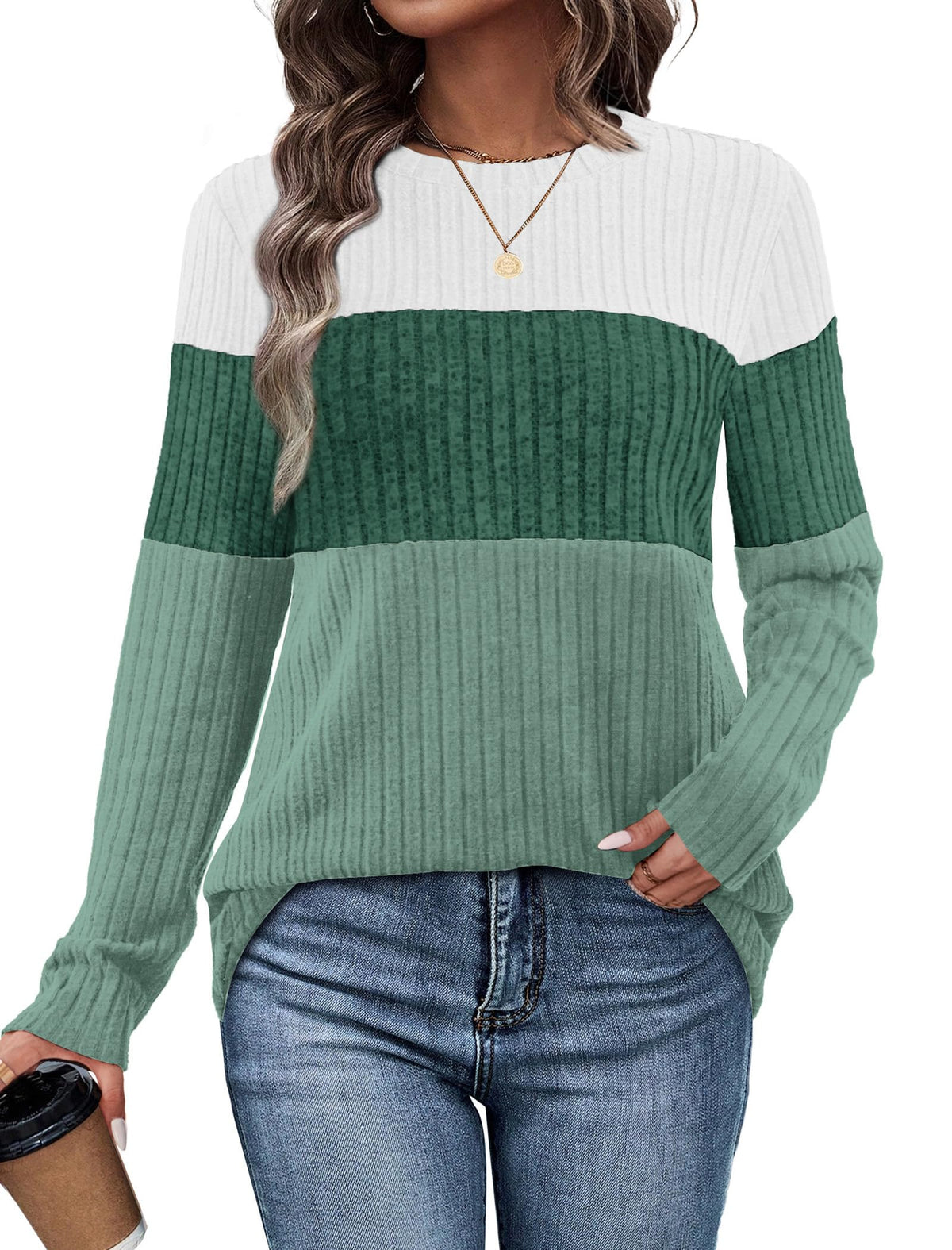 WIHOLL Womens Sweaters Trendy Color Block Tops Long Sleeve Shirts Fall Outfits Early Fall Fashion 2026 Winter Clothing