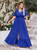 Ruffled Hem V-Neck Maxi Dress