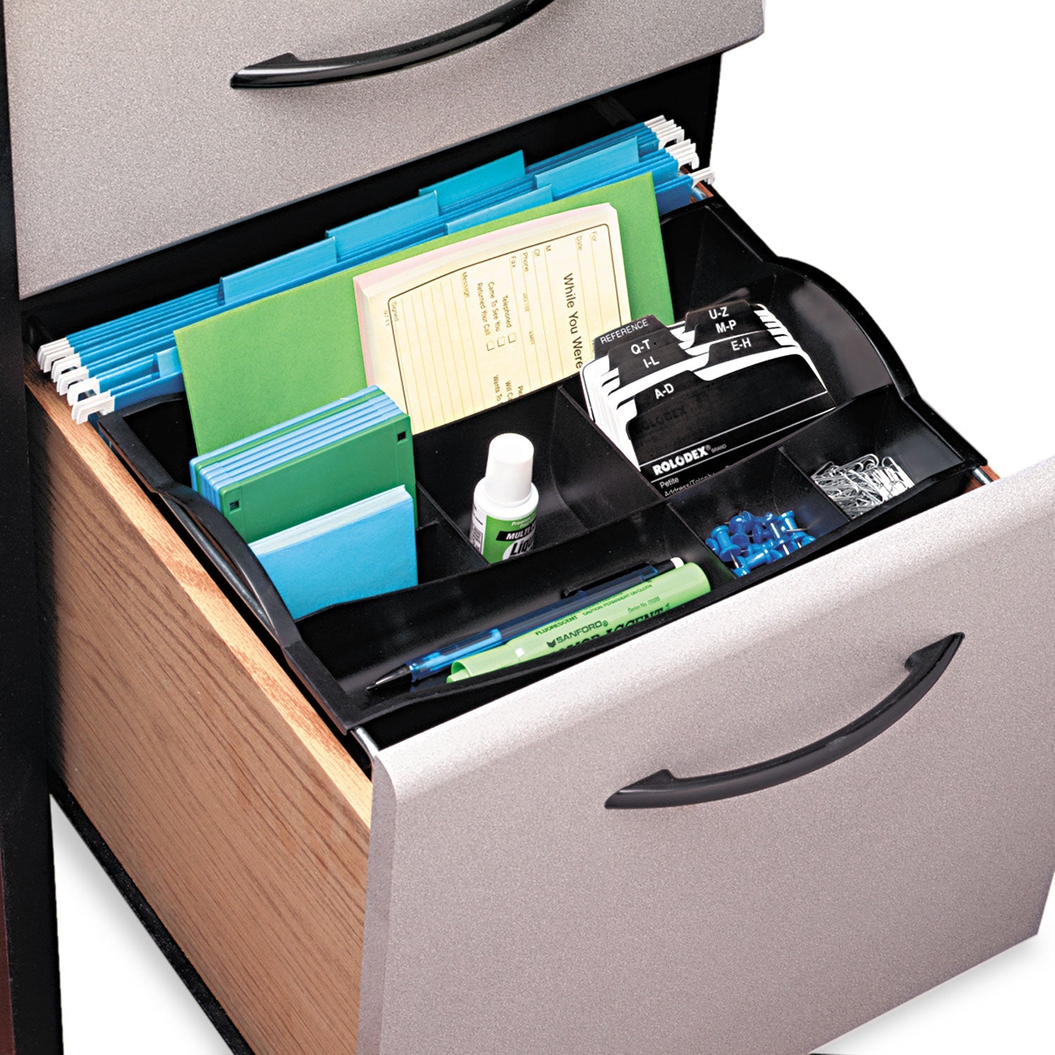 Rubbermaid Plastic Hanging Desk Drawer Organizer, Eight Compartments, 12.5 x 7.75 x 3.25, Black