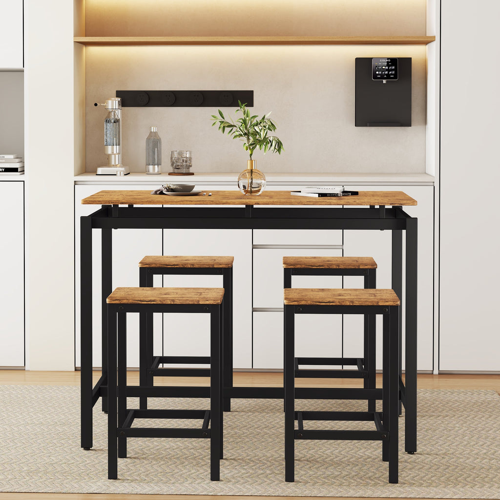 TREXM 5-piece compact bar table with table and stool - modern industrial design brown