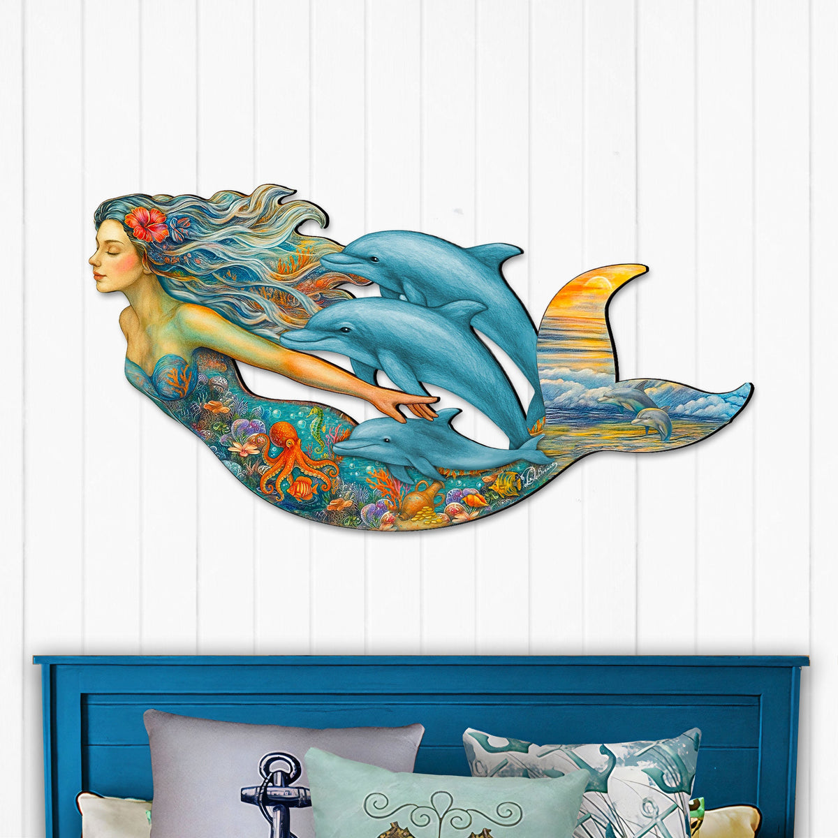 Mermaid & Dolphins Coastal Outdoor Decor by G. Debrekht - Coastal Sea-Life Decor - 81985143F