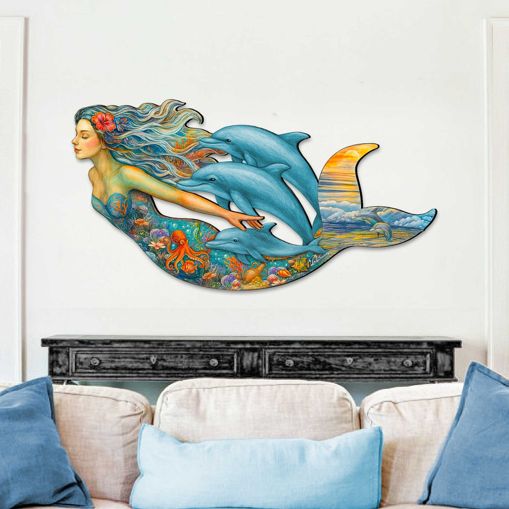 Mermaid & Dolphins Coastal Outdoor Decor by G. Debrekht - Coastal Sea-Life Decor - 81985143F