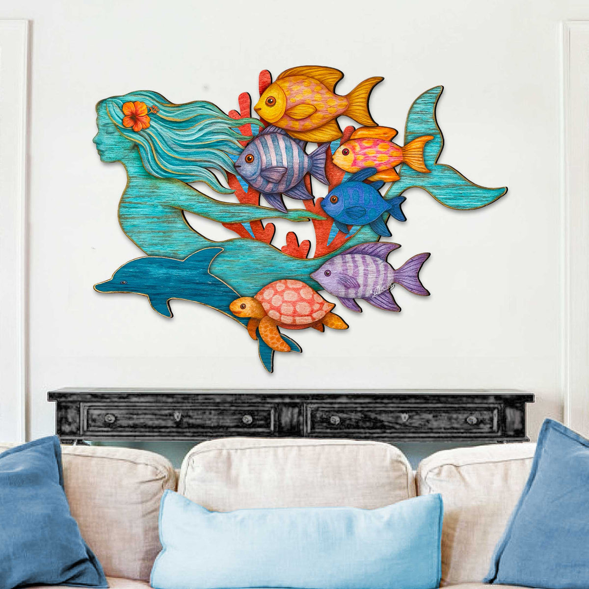 Tropical Mermaid Coastal Wall Art Decor by G. Debrekht - Coastal Sea-Life Decor - 81985144F