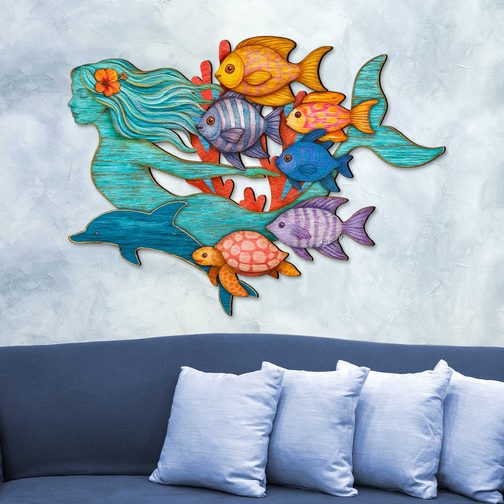 Tropical Mermaid Coastal Wall Art Decor by G. Debrekht - Coastal Sea-Life Decor - 81985144F