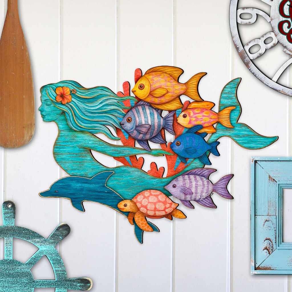 Tropical Mermaid Coastal Wall Art Decor by G. Debrekht - Coastal Sea-Life Decor - 81985144F