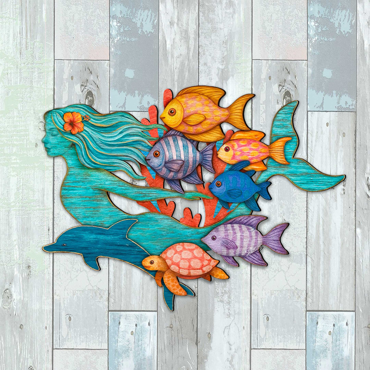 Tropical Mermaid Coastal Wall Art Decor by G. Debrekht - Coastal Sea-Life Decor - 81985144F