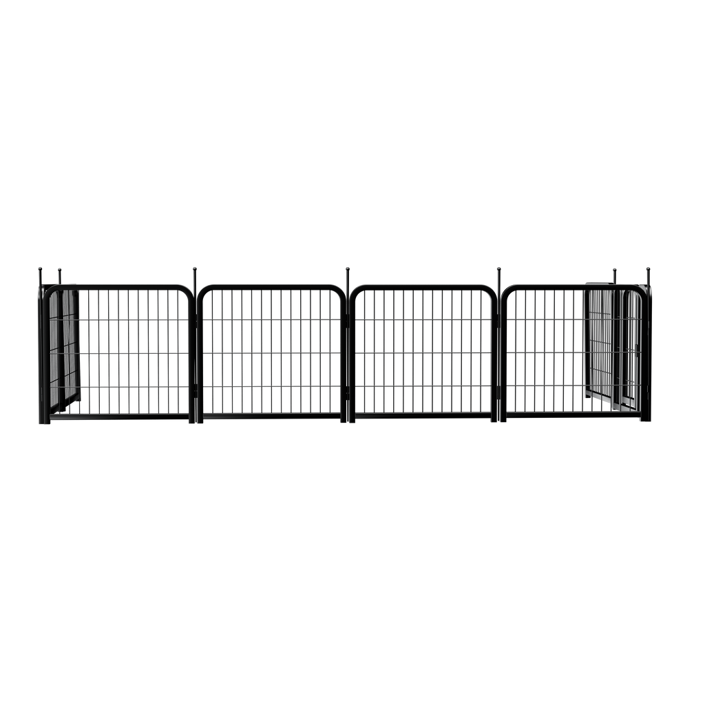 8-panel dog fence, 24 inch small dog pet fence, portable indoor pet game fence. Black, 22.2 inches wide x 23.6 inches high.