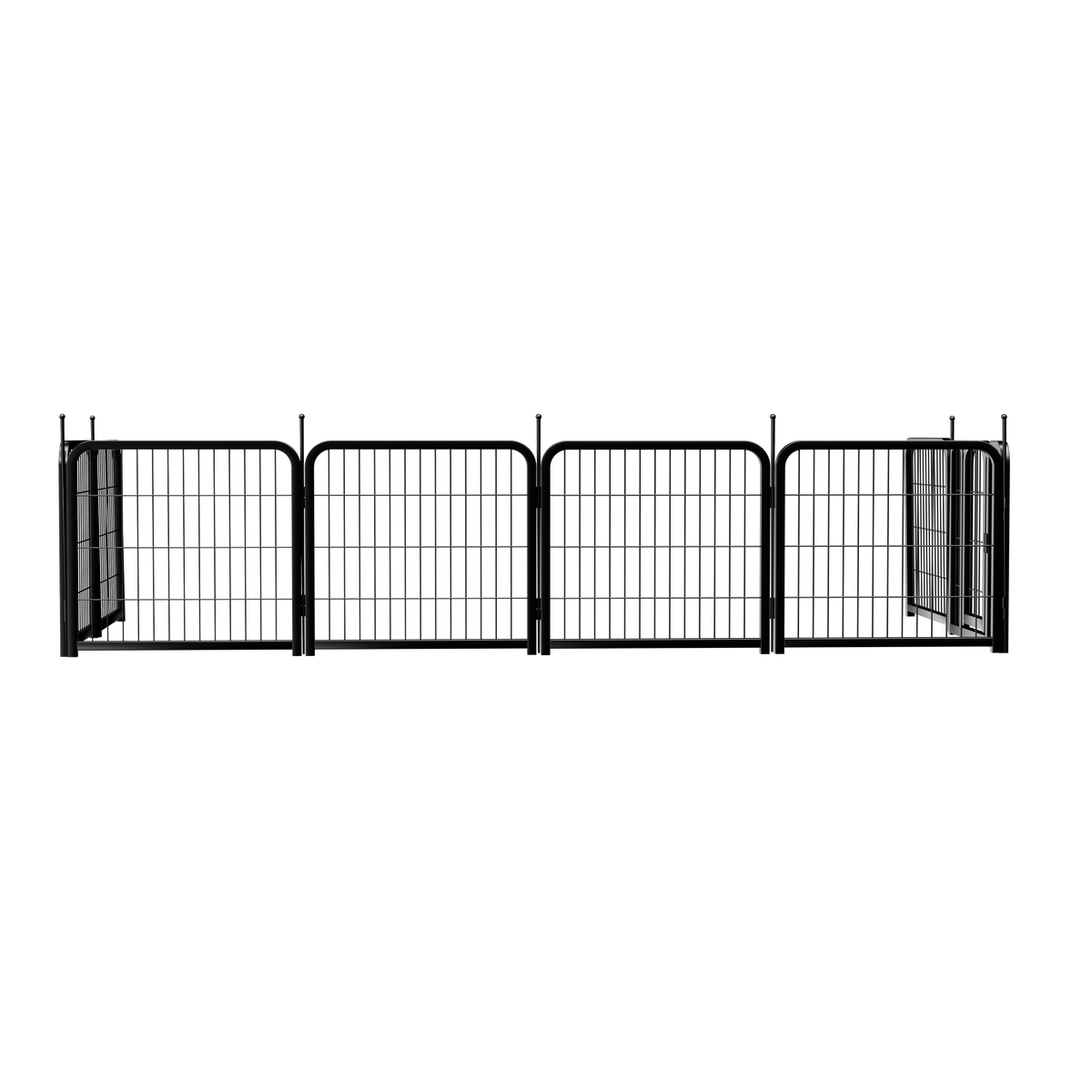 8-panel dog fence, 24 inch small dog pet fence, portable indoor pet game fence. Black, 22.2 inches wide x 23.6 inches high.