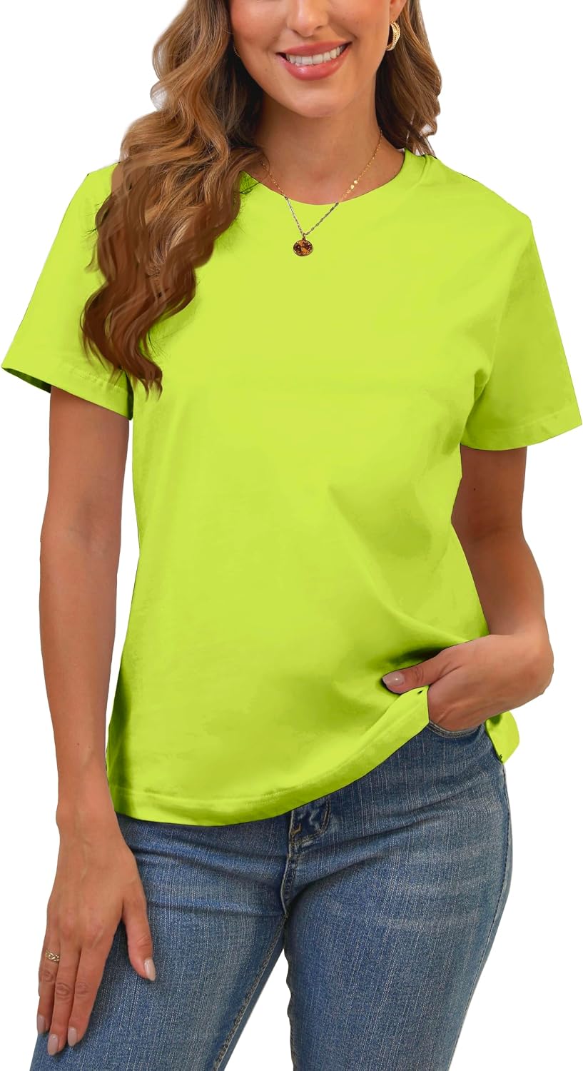 BJY Cotton Basic T Shirts for Women,Crew Neck Short Sleeve Summer Shirts(2XS-3XL, 20+ Color)