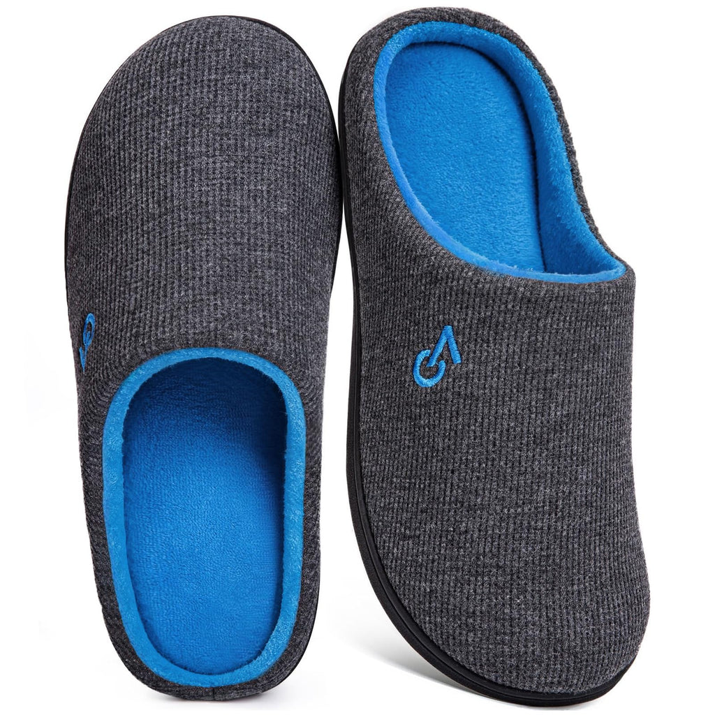 VeraCosy Men's Two-Tone House Slippers Memory Foam Indoor Rubber Sole