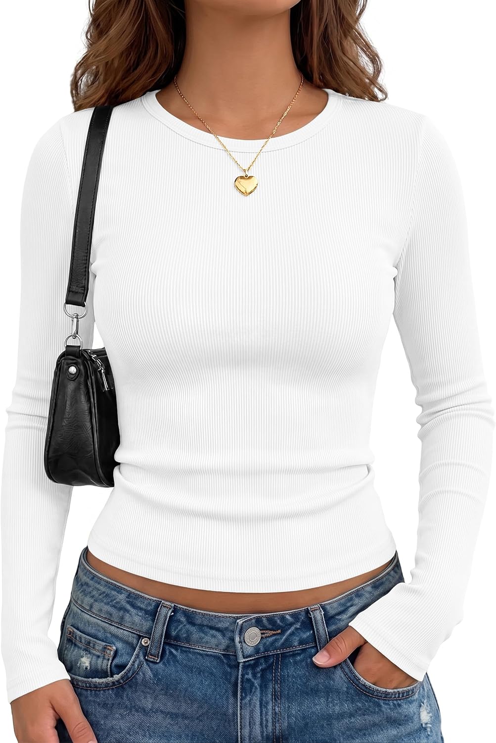 AUTOMET Women's Ribbed Long Sleeve Shirts Basic Top For Fall Work & Casual