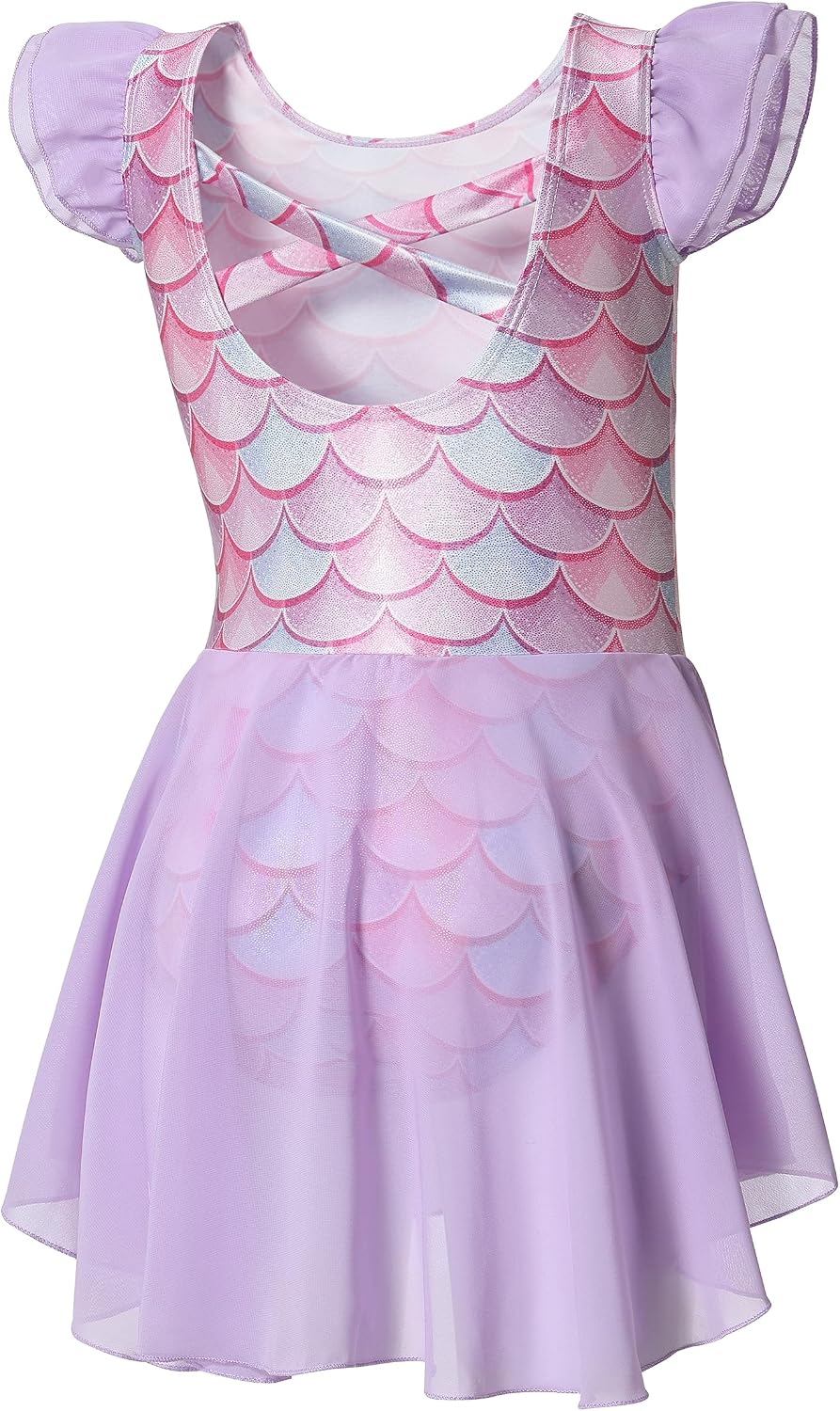 DIPUG Ballet Leotards for Girls Ballet Leotard with Skirt Toddler Dance Leotards Flutter Sleeve and Criss-Cross Back