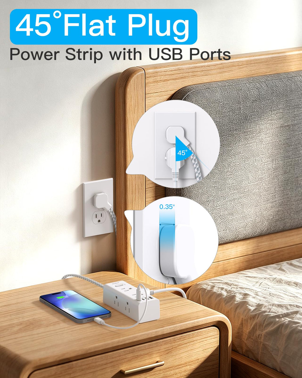 Surge Protector Power Strip 10Ft Long Extension Cord with Multiple Outlets