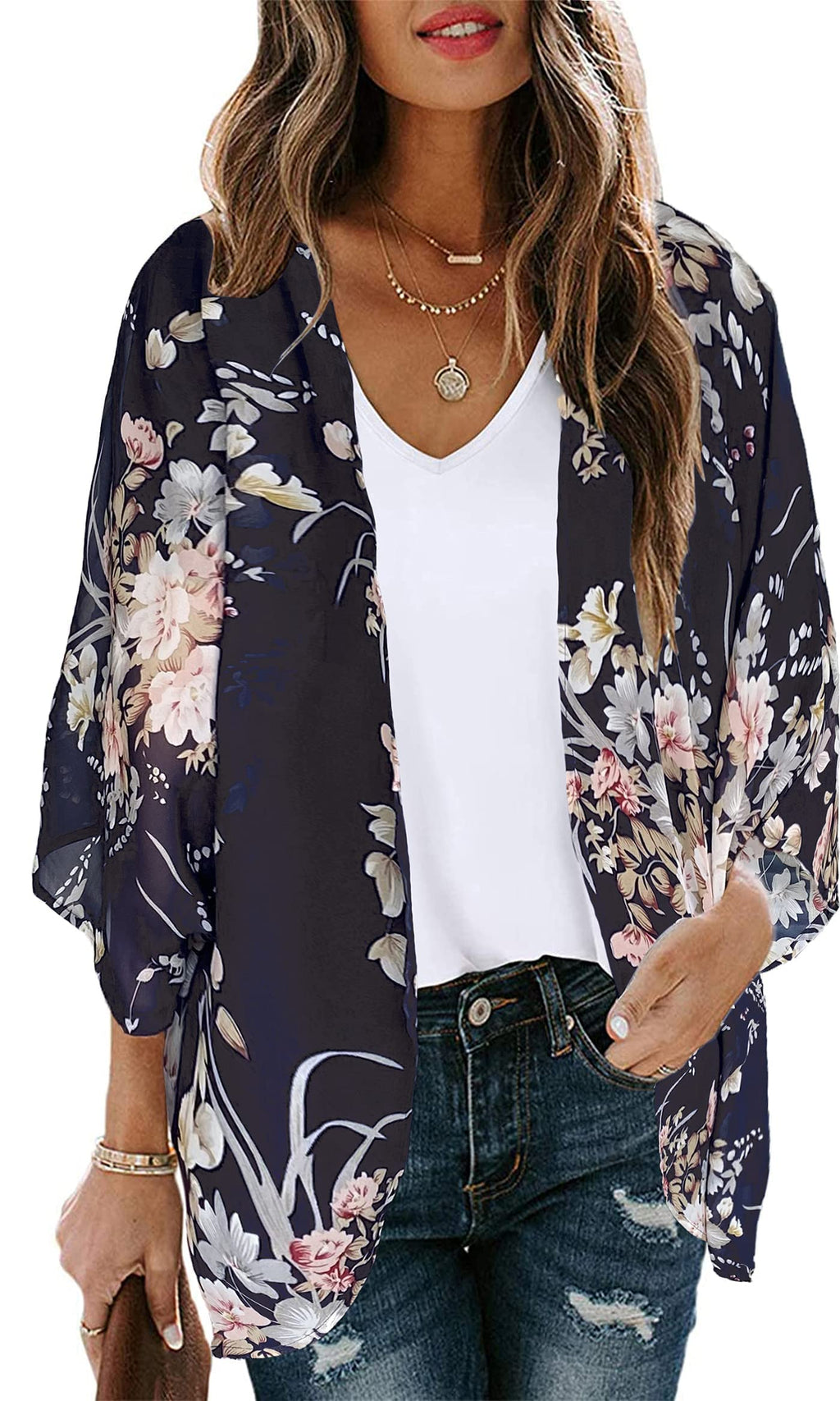 CHICGAL Womens Floral Kimono Cardigan Beach Cover Up Casual Summer Tops