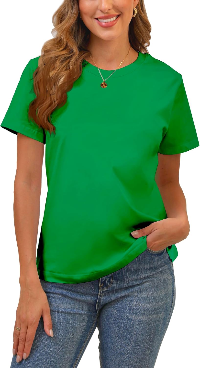 BJY Cotton Basic T Shirts for Women,Crew Neck Short Sleeve Summer Shirts(2XS-3XL, 20+ Color)
