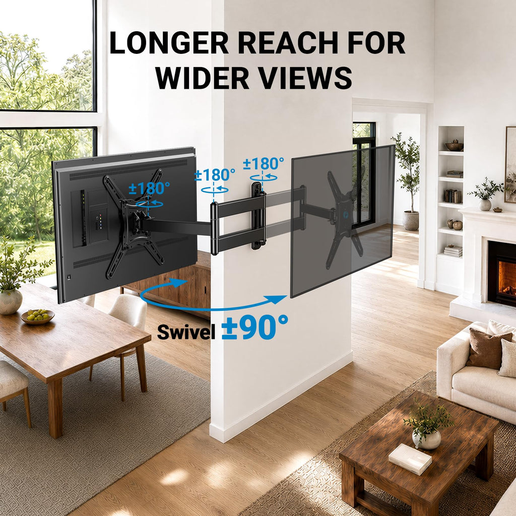 Pipishell TV Wall Mount for 26-74 inch LED LCD OLED 4K TVs up to 99lbs, Full Motion TV Mount Bracket Articulating Swivel Extension Tilting Leveling Max VESA 400x400mm, Fits 12/16 Inch Wood Studs