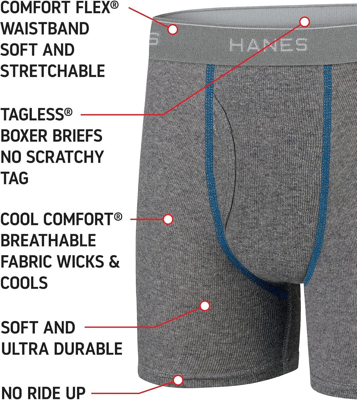 Hanes Boys' Boxer Briefs, Moisture-wicking Underwear for Boys & Toddlers, Assorted, 10 Or 12 Pack