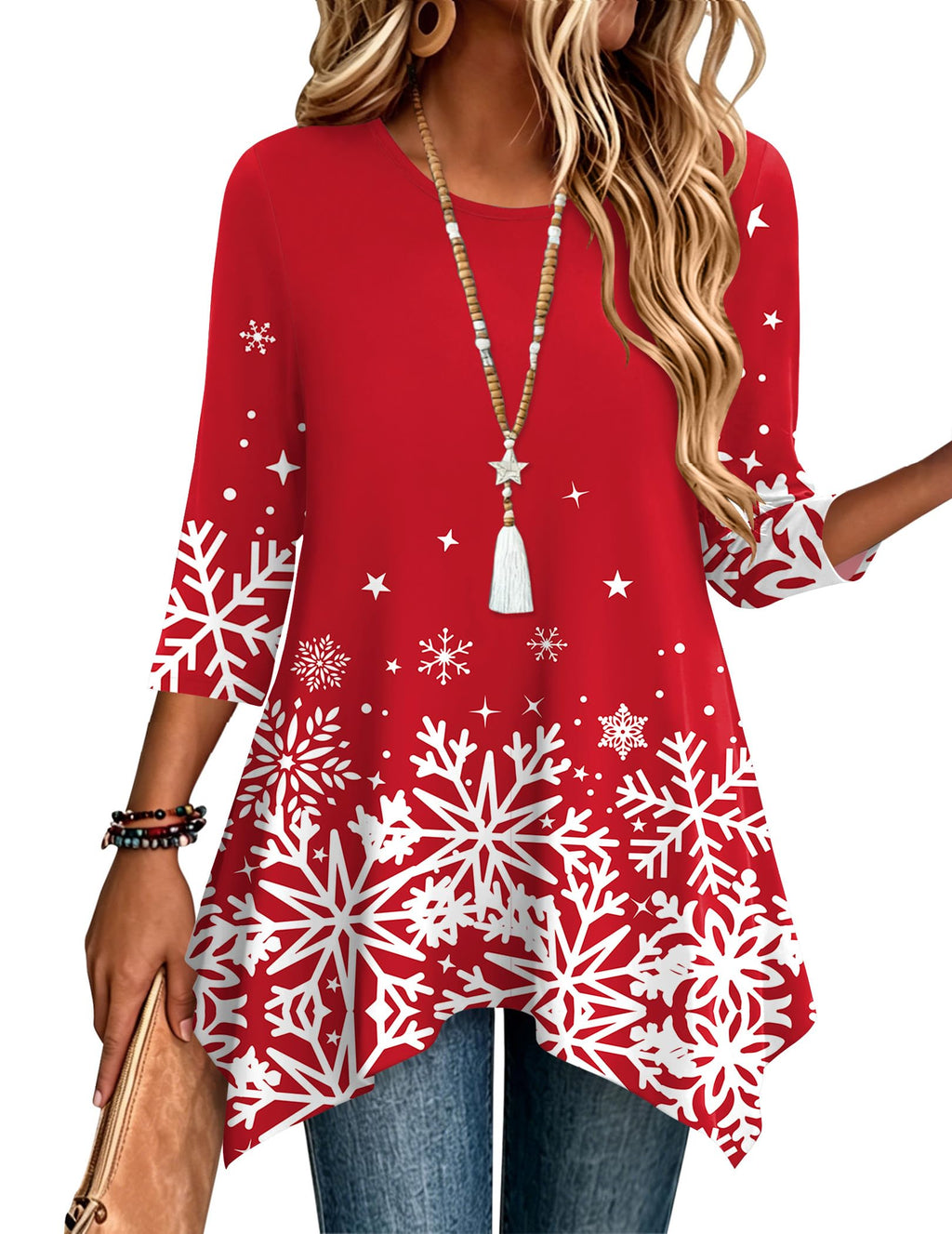 Zeagoo Womens Tops 3/4 Sleeve Loose Fit Dressy Tunics Plus Size Boho Shirts