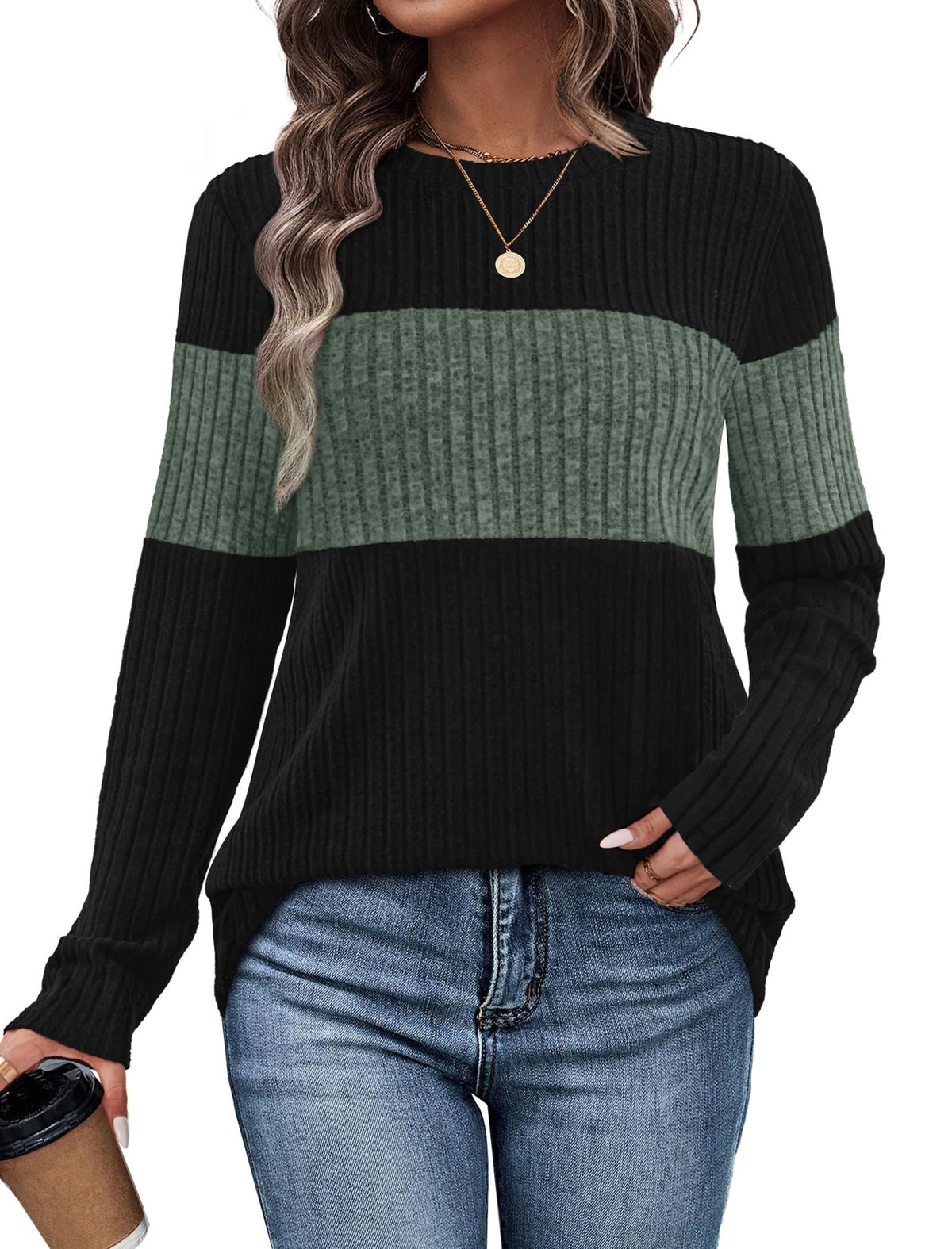 WIHOLL Womens Sweaters Trendy Color Block Tops Long Sleeve Shirts Fall Outfits Early Fall Fashion 2026 Winter Clothing