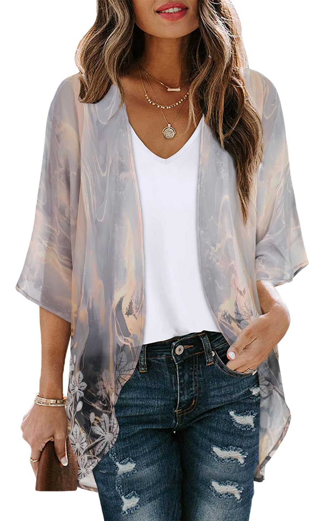 CHICGAL Womens Floral Kimono Cardigan Beach Cover Up Casual Summer Tops