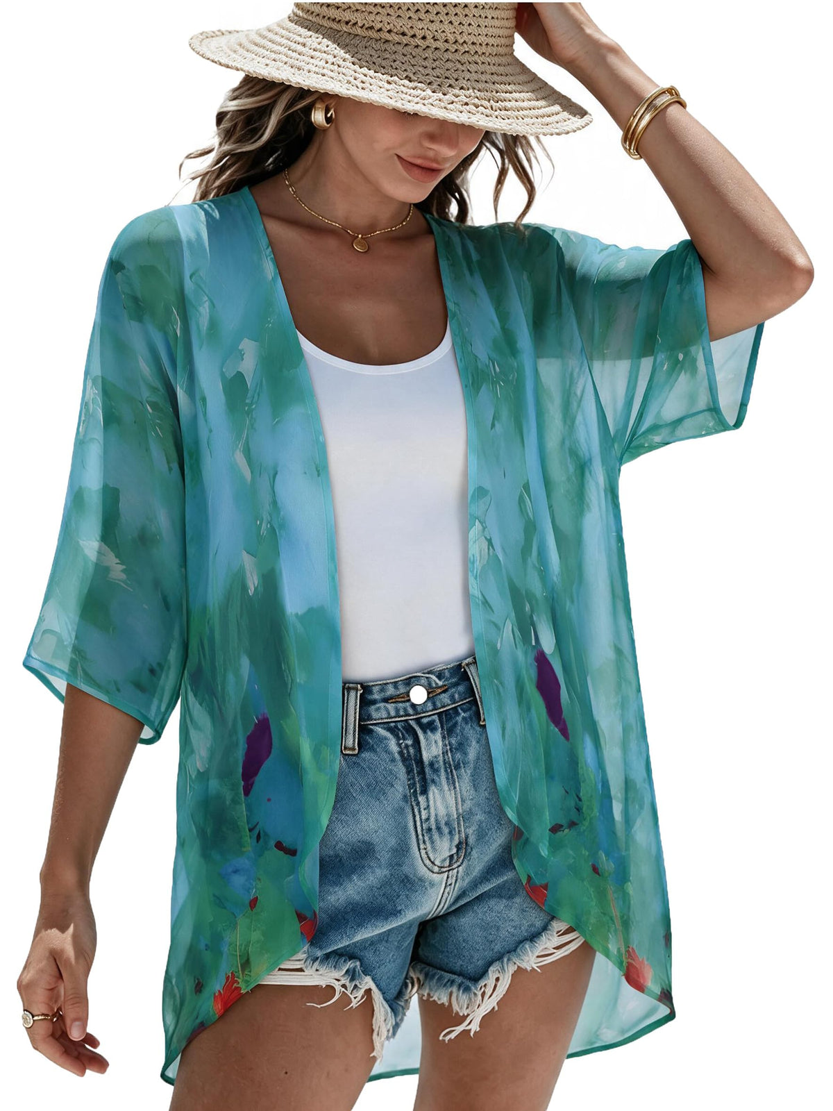 CHICGAL Womens Floral Kimono Cardigan Beach Cover Up Casual Summer Tops