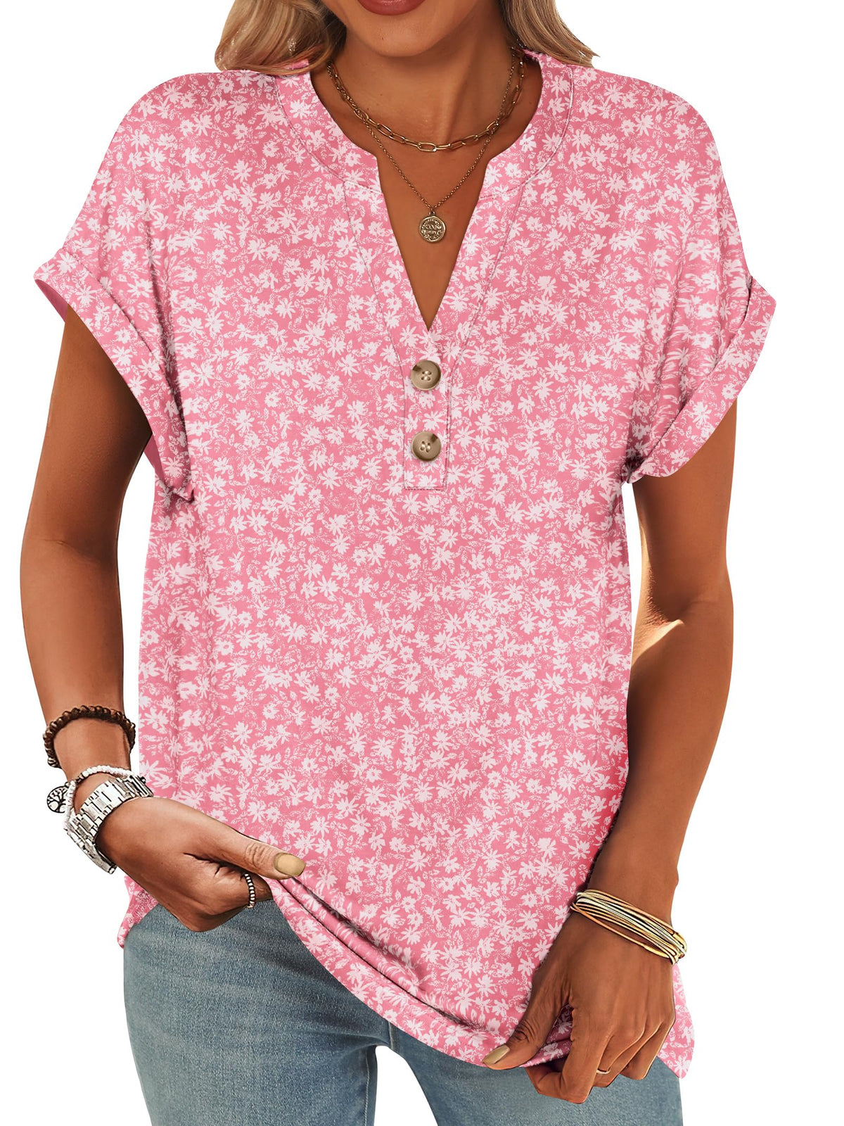 ANRABESS Womens Short Sleeve Henley Tops Summer Shirts Dressy Casual Blouse