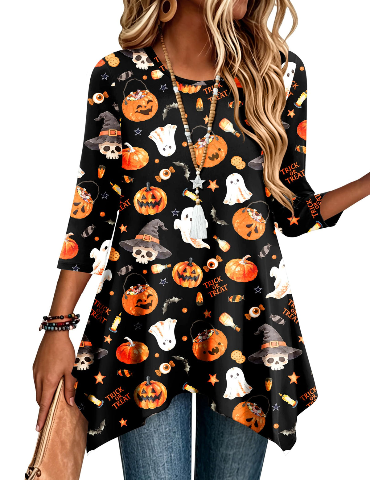 Zeagoo Womens Tops 3/4 Sleeve Loose Fit Dressy Tunics Plus Size Boho Shirts
