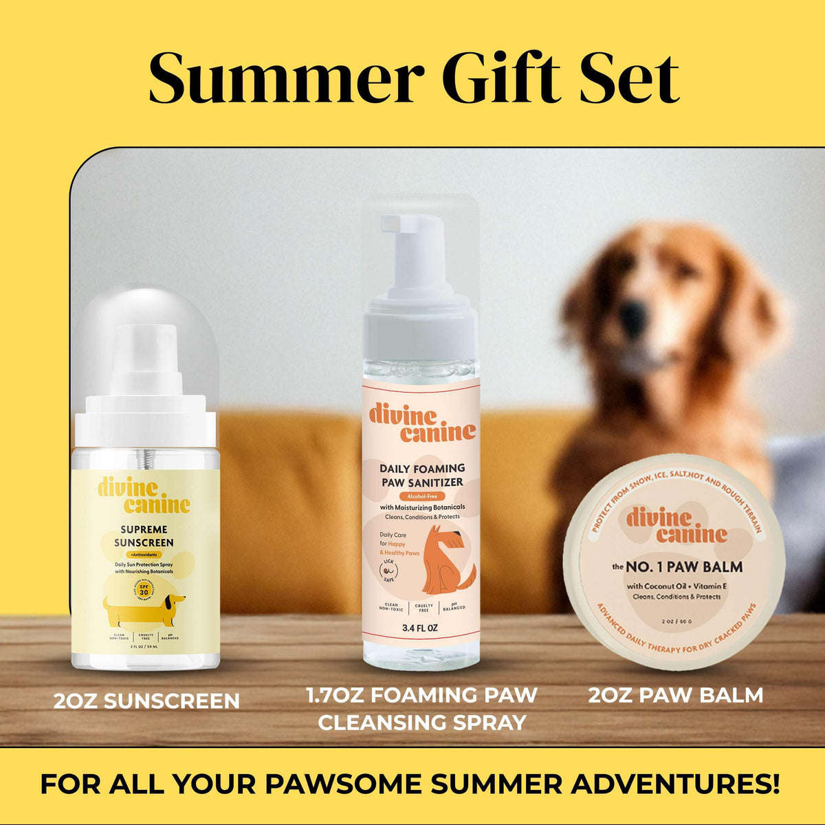 Divine Canine Summer Essentials Dog Care Kit Sunscreen Paw Balm