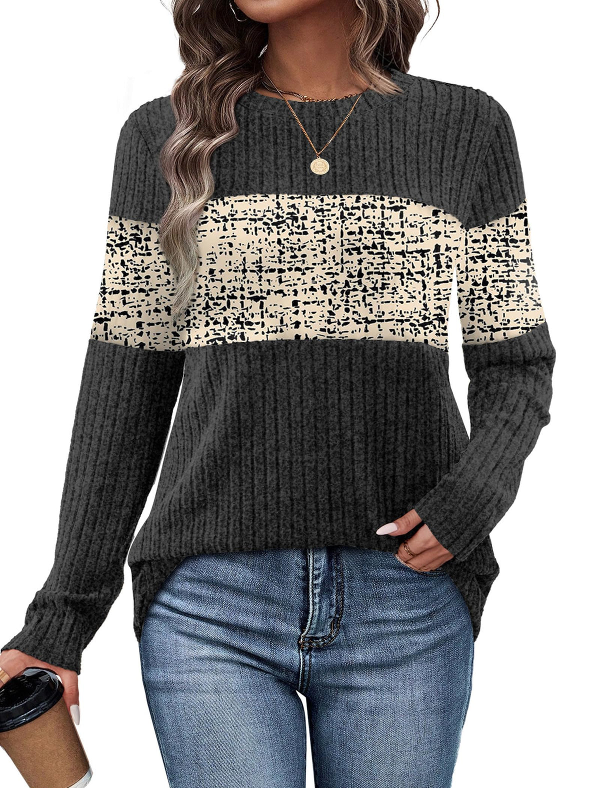 WIHOLL Womens Sweaters Trendy Color Block Tops Long Sleeve Shirts Fall Outfits Early Fall Fashion 2026 Winter Clothing