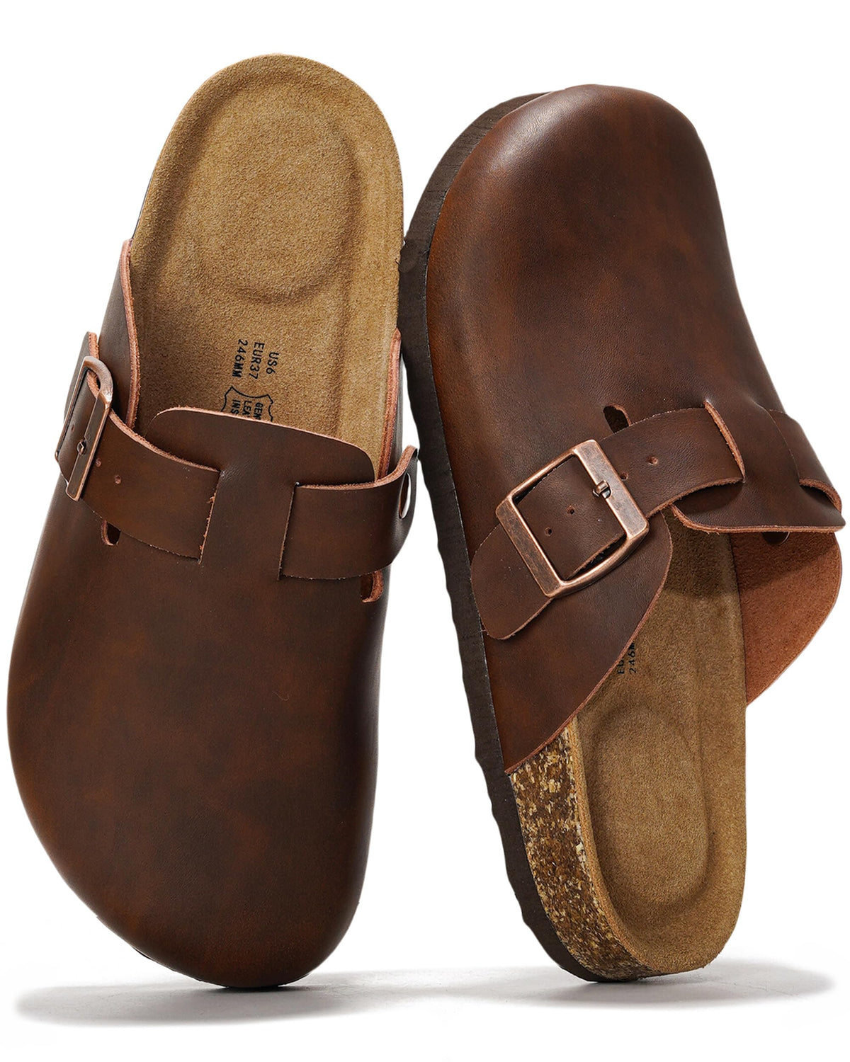 Project Cloud 100% Genuine Leather Womens Cork Footbed Clogs for Women