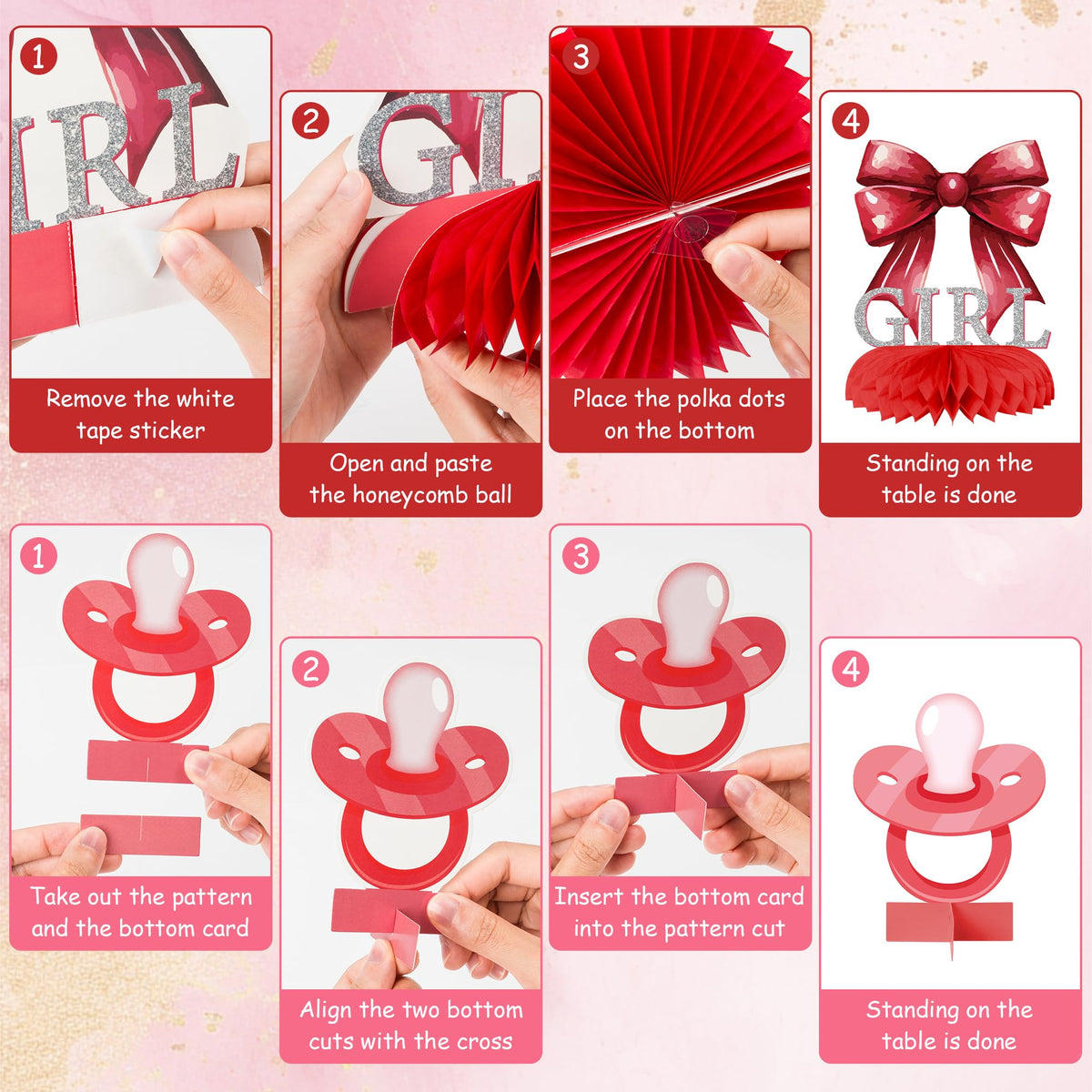 ArowlWesh Red Bow Baby Shower Honeycomb Centerpiece Table Decoration
