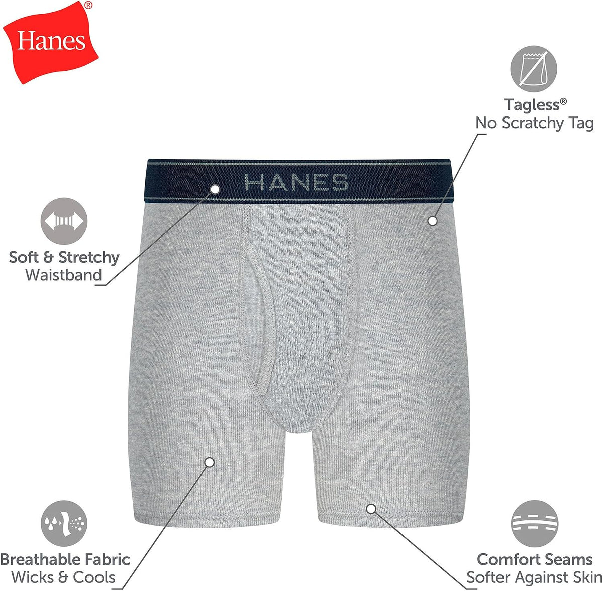 Hanes Boys' Boxer Briefs, Moisture-wicking Underwear for Boys & Toddlers, Assorted, 10 Or 12 Pack