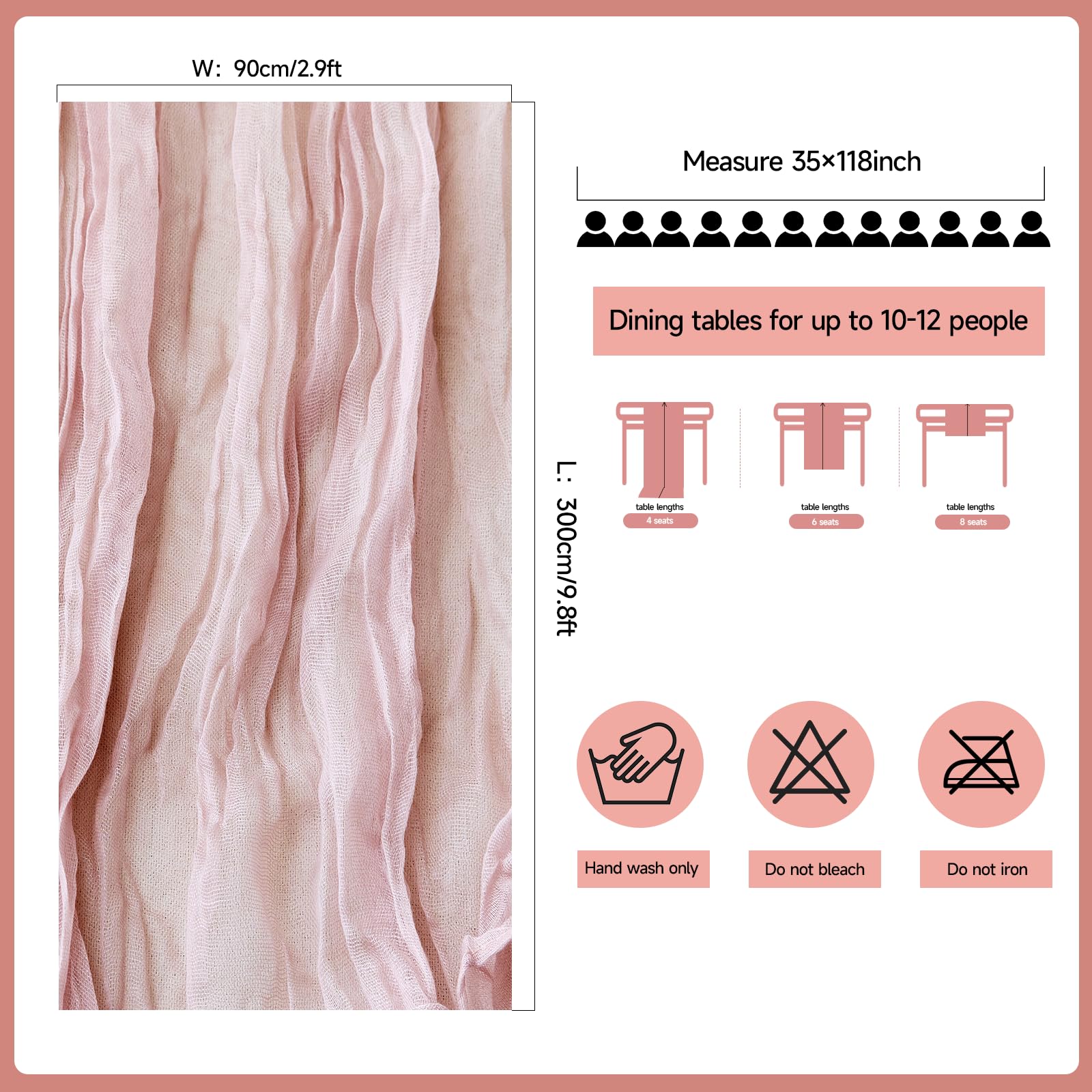 ZKPMJH 6PCS Dusty Pink Cheese Cloth Table Runner 35x120in Boho Gauze