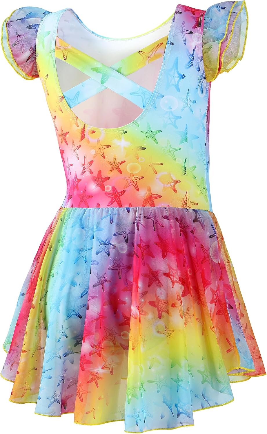 DIPUG Ballet Leotards for Girls Ballet Leotard with Skirt Toddler Dance Leotards Flutter Sleeve and Criss-Cross Back