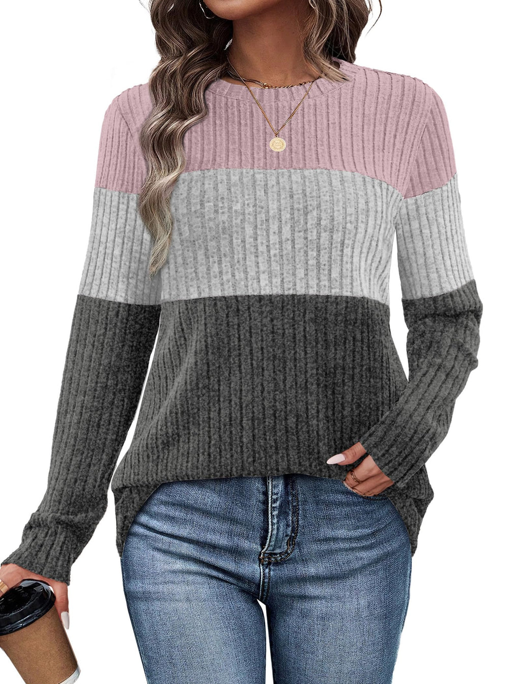 WIHOLL Womens Sweaters Trendy Color Block Tops Long Sleeve Shirts Fall Outfits Early Fall Fashion 2026 Winter Clothing