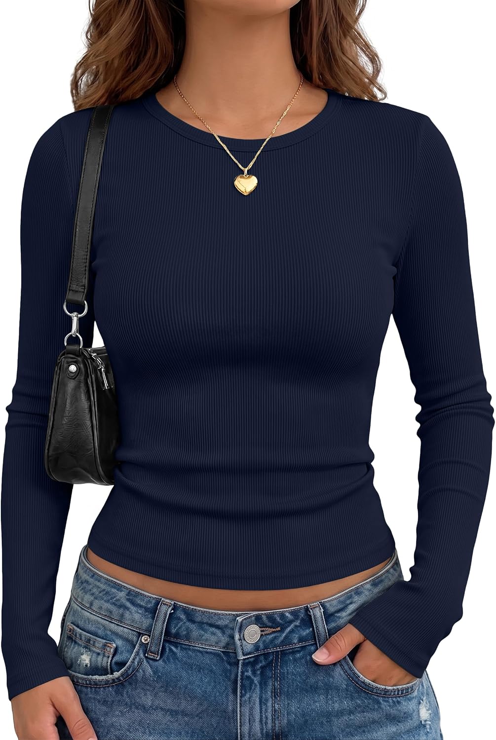 AUTOMET Women's Ribbed Long Sleeve Shirts Basic Top For Fall Work & Casual