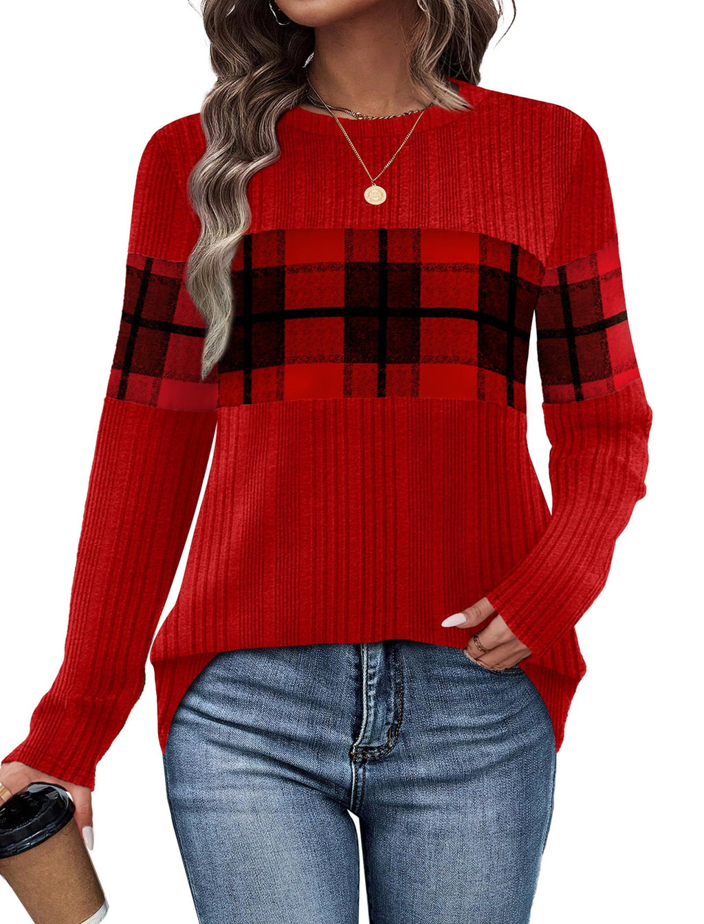 WIHOLL Womens Sweaters Trendy Color Block Tops Long Sleeve Shirts Fall Outfits Early Fall Fashion 2026 Winter Clothing