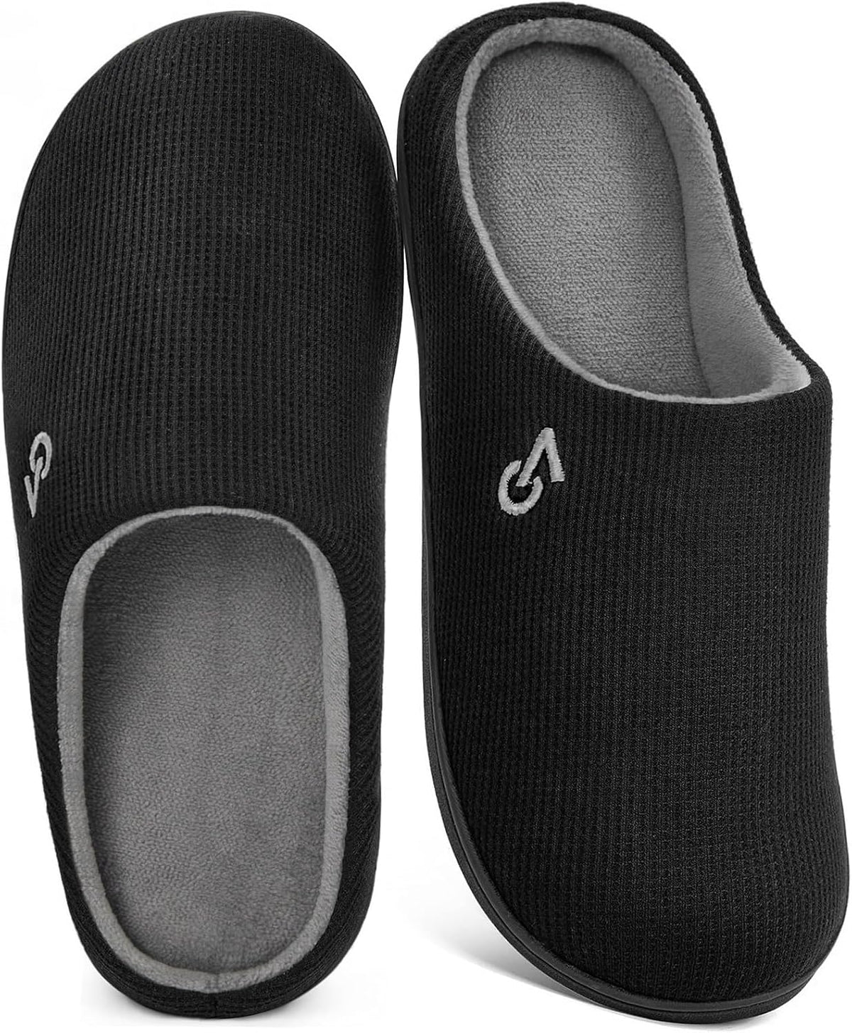 VeraCosy Men's Two-Tone House Slippers Memory Foam Indoor Rubber Sole