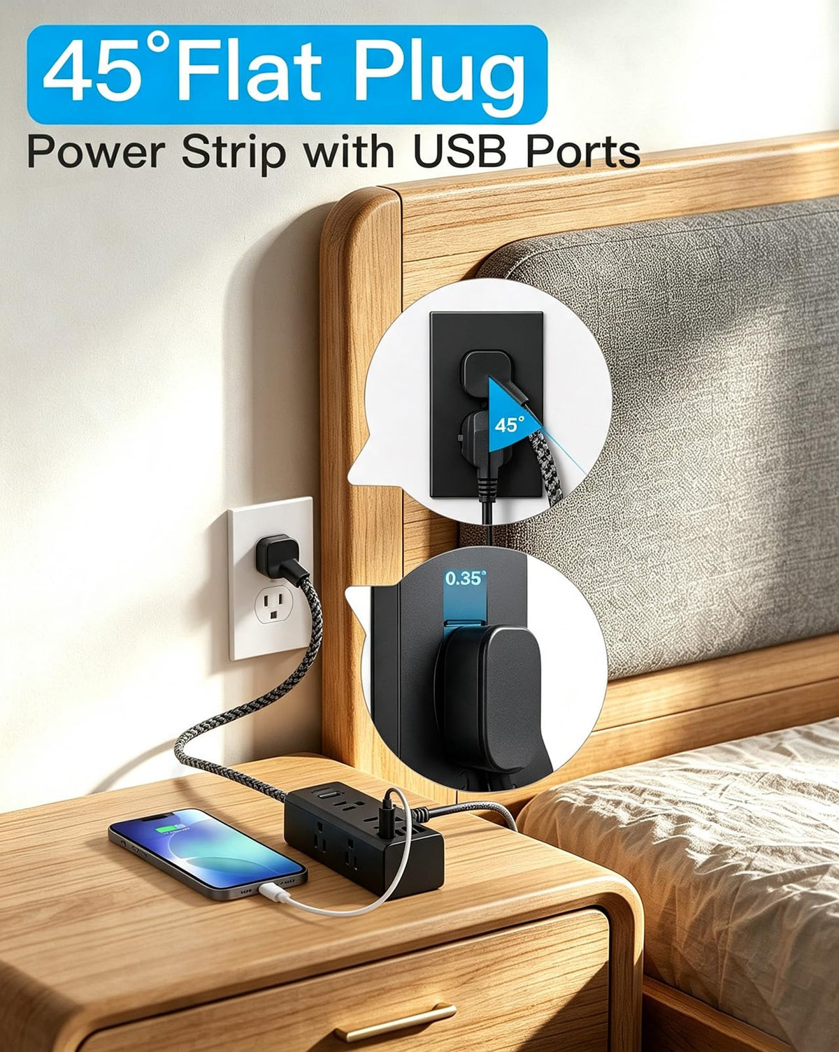 Surge Protector Power Strip 10Ft Long Extension Cord with Multiple Outlets